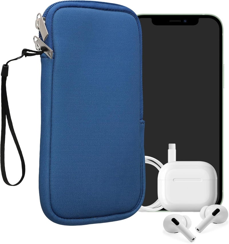 kwmobile Neoprene Phone Pouch Size XXL - 7" - Universal Cell Sleeve Mobile Bag with Zipper, Wrist Strap - Baltic Blue - Image 1